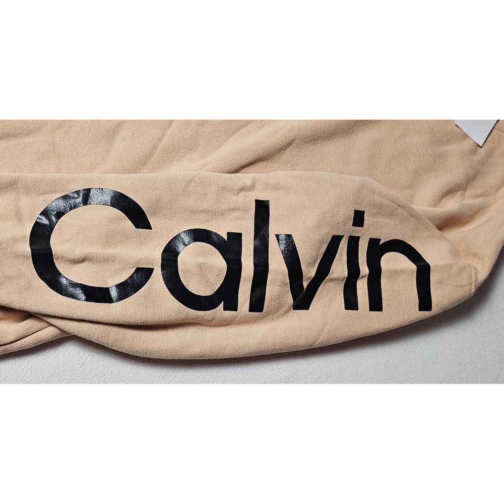 Calvin Klein Jeans Tan Mock Neck Logo Sweatshirt XL Pullover Graphic Sleeve Back - Picture 6 of 9